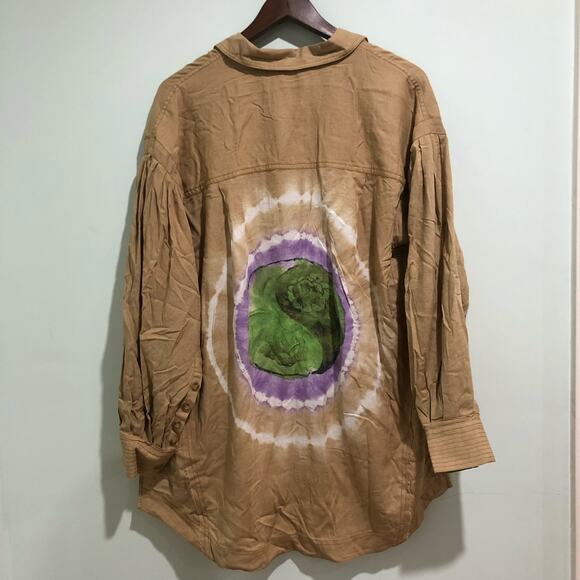 We The Free Ying Yang Graphic Boho Oversized Button Up Top Earth Combo XS - Picture 6 of 11